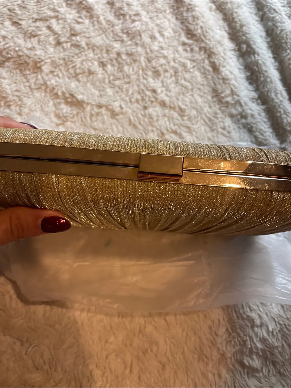 Shimmering Gold Pleated Evening Clutch NEW